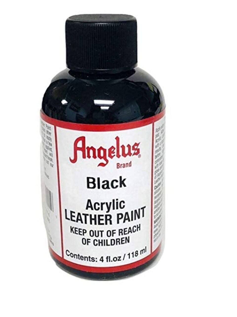 Angelus Shoe Polish - Acrylic Leather Paint - 4 oz. Bottle - Black